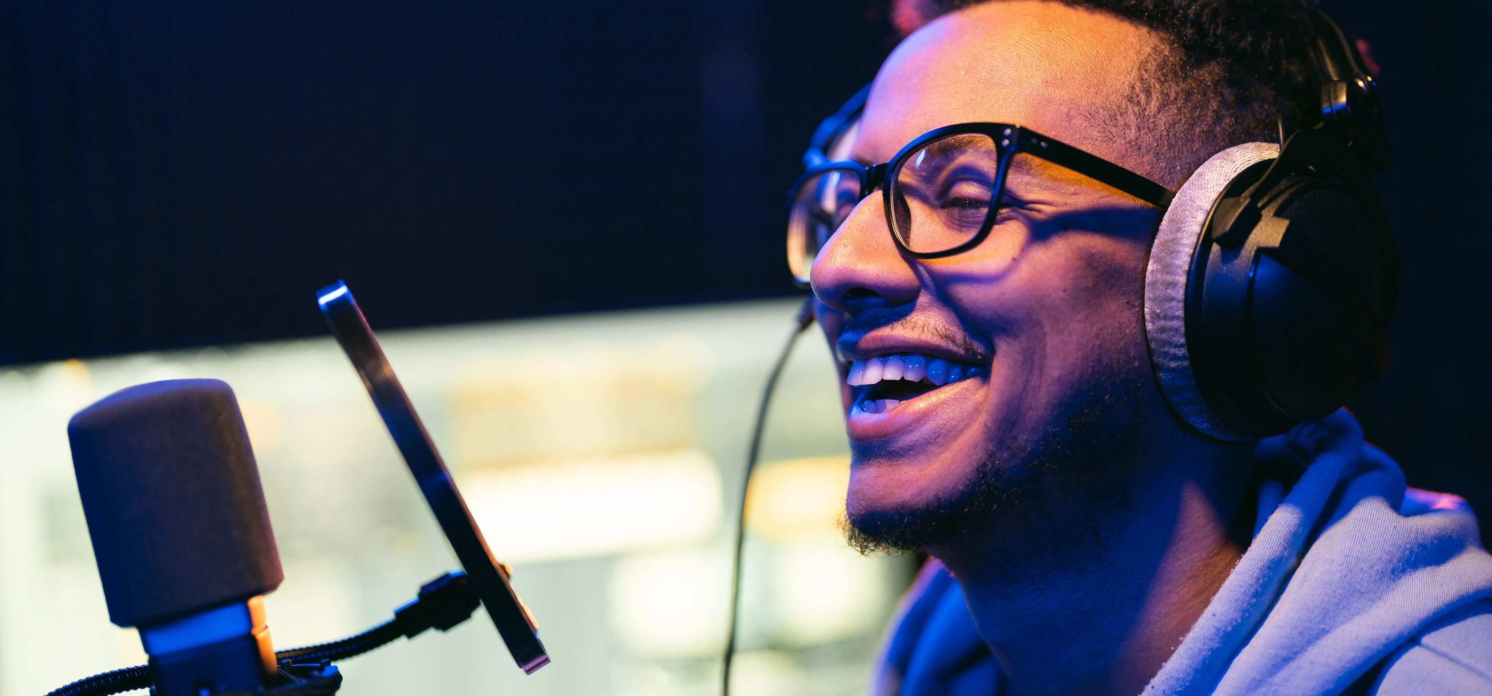 A musician working in a studio
